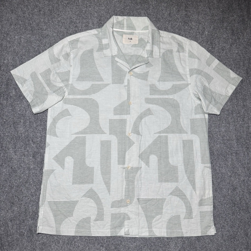 Folk Bays Seersucker Button Up Shirt Men XL Green Geometric Short Sleeve Casual